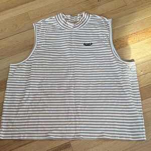 Volcom Tan and White Striped Tank Top